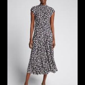 Proenza Schouler Dress Women Size 8 Animal Print High Neck Black Midi Dress